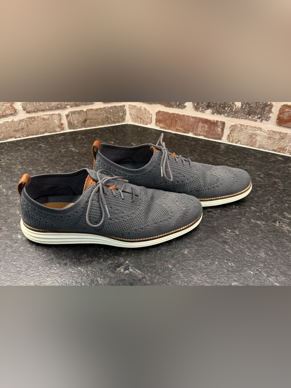 Cole Haan Original Grand Energyweave Wingtip Oxfords in Gray with Brown Accents